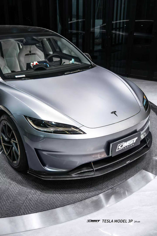 Tesla Model 3 Performance 2024-ON with Aftermarket Parts - V1 Front Lip Carbon Fiber / FRP from CMST Tuning