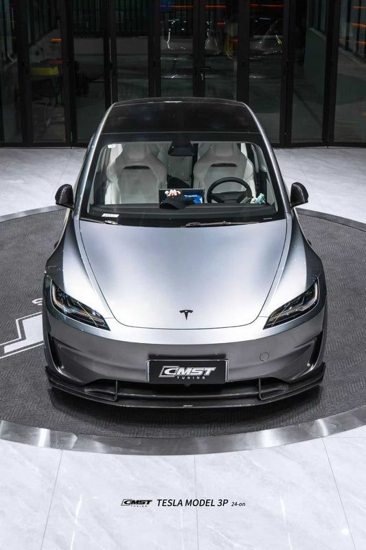 Tesla Model 3 Performance 2024-ON with Aftermarket Parts - V1 Front Lip Carbon Fiber / FRP from CMST Tuning
