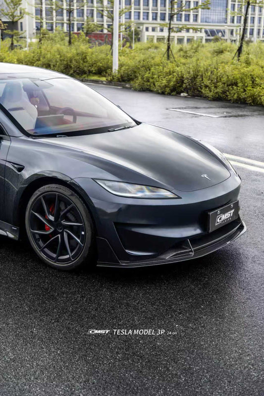 Tesla Model 3 Performance 2024-ON with Aftermarket Parts - V1 Front Lip Carbon Fiber / FRP from CMST Tuning