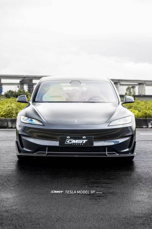 Tesla Model 3 Performance 2024-ON with Aftermarket Parts - V1 Front Lip Carbon Fiber / FRP from CMST Tuning