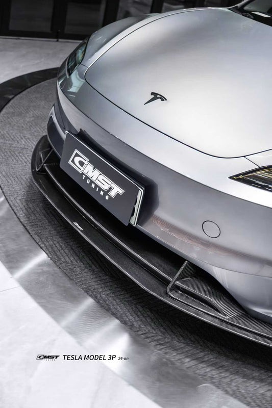 Tesla Model 3 Performance 2024-ON with Aftermarket Parts - V1 Front Lip Carbon Fiber / FRP from CMST Tuning