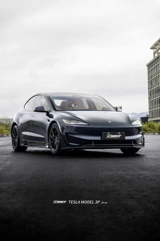 Tesla Model 3 Performance 2024-ON with Aftermarket Parts - V1 Front Lip Carbon Fiber / FRP from CMST Tuning