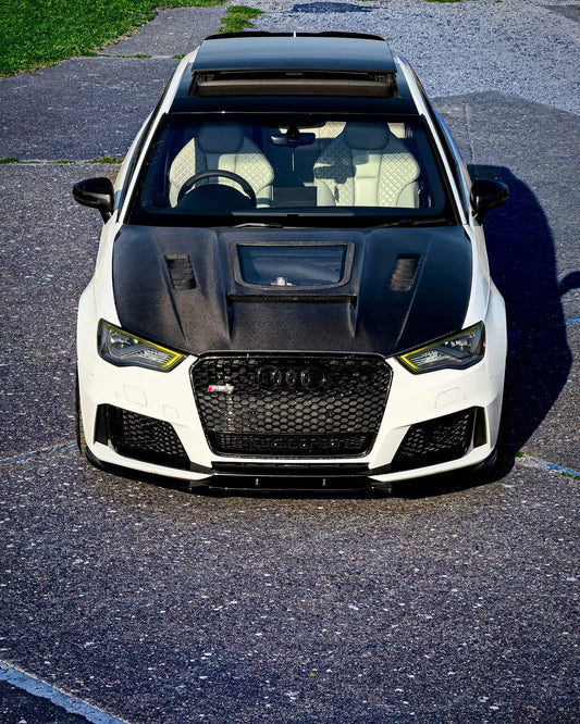 Audi RS3 S3 A3 8V / 8V.5 2014 2015 2016 2017 2018 2019 2020 with Aftermarket Parts - V3 Hood Bonnet Carbon Fiber / FRP from CMST Tuning