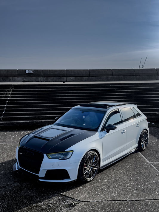 Audi RS3 S3 A3 8V / 8V.5 2014 2015 2016 2017 2018 2019 2020 with Aftermarket Parts - V3 Hood Bonnet Carbon Fiber / FRP from CMST Tuning