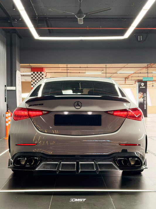Mercedes Benz C-Class C63 C43 AMG C300 (with sport-package bumper) W206 S206 2021-ON with Aftermarket Parts - Rear Diffuser & Exhaust Carbon Fiber / FRP from CMST Tuning