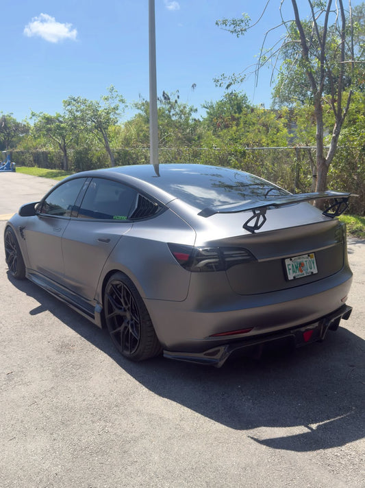 Tesla Model 3 Performance Long Range Standard Base 2017-2023 with Aftermarket Parts - V3 Style Rear Diffuser Carbon Fiber / FRP from CMST Tuning