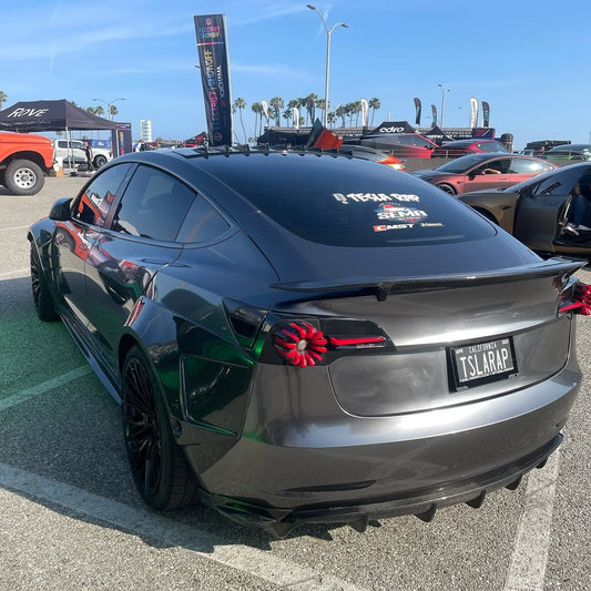 Tesla Model 3 Performance Long Range Standard Base 2017 2018 2019 2020 2021 2022 2023 with Aftermarket Parts - V3 Rear Duck Bill Tail Spoiler Carbon Fiber / FRP from CMST Tuning