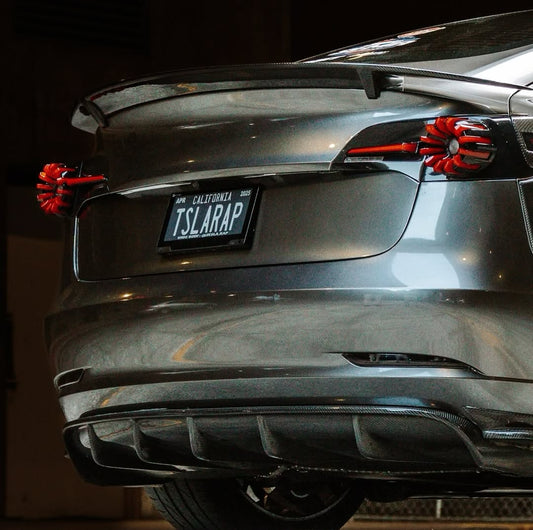 Tesla Model 3 Performance Long Range Standard Base 2017 2018 2019 2020 2021 2022 2023 with Aftermarket Parts - V3 Rear Duck Bill Tail Spoiler Carbon Fiber / FRP from CMST Tuning