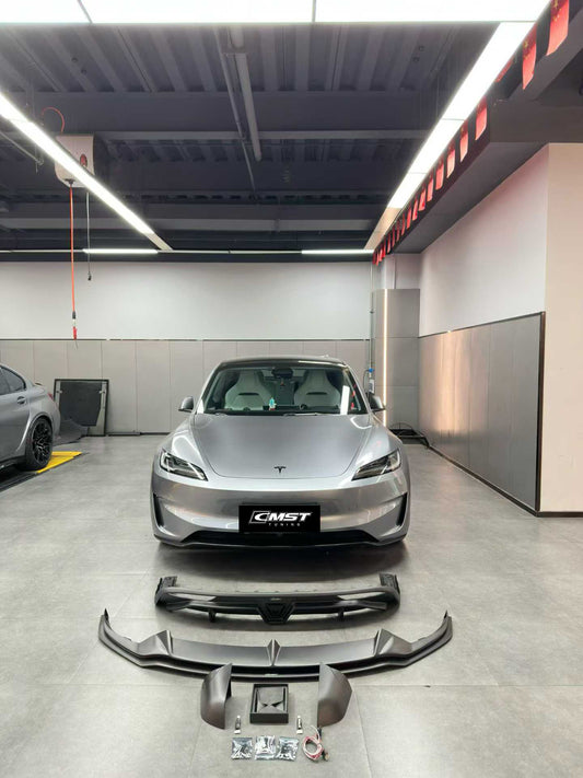 Tesla Model 3 Performance 2024-ON with Aftermarket Parts - V2 Front Lip Carbon Fiber / FRP from CMST Tuning