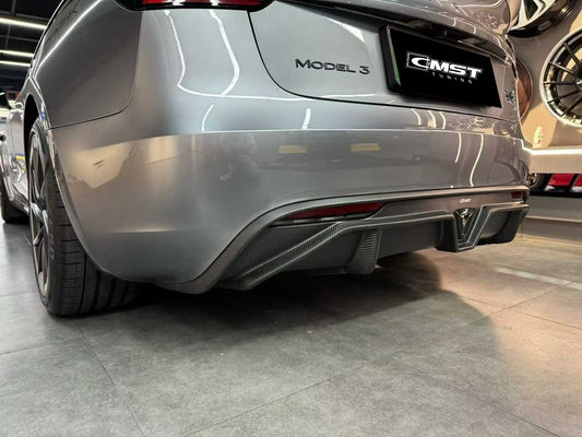 Tesla Model 3 Highland Performance 2024-ON with Aftermarket Parts - V2 Rear Diffuser &  Canards Carbon Fiber / FRP from CMST Tuning