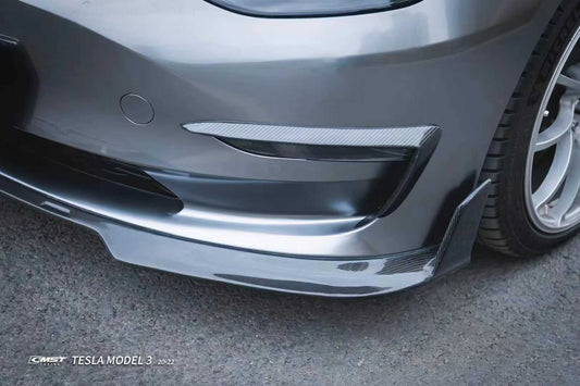 Tesla Model 3 Performance Long Range Standard Base 2017-2023 with Aftermarket Parts - V5 Style Front Lip Splitter Carbon Fiber / FRP from CMST Tuning