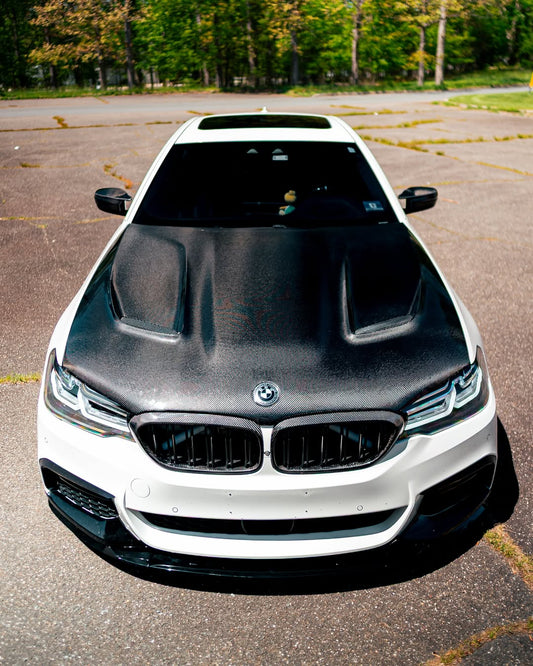 BMW 5 series M550 540 530 G30 (fits both Pre-LCI & LCI) 2017-ON & M5/M5C F90 (Fits Both Pre-LCI & LCI) 2018-ON with Aftermarket Parts - Vented V2 Style Carbon Fiber & FRP Hood Bonnet from CMST Tuning