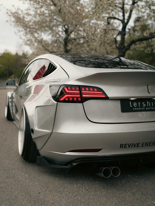 Tesla Model 3 Performance Long Range Standard Base 2017-2023 with Aftermarket Parts - Widebody Fenders & Wheel Arches Carbon Fiber / FRP from CMST Tuning