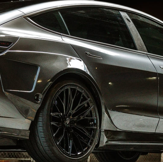 Tesla Model 3 Performance Long Range Standard Base 2017-2023 with Aftermarket Parts - Widebody Fenders & Wheel Arches Carbon Fiber / FRP from CMST Tuning