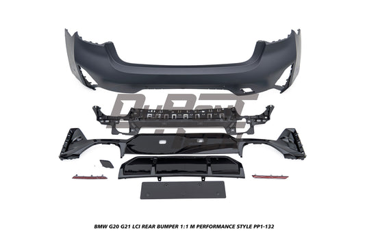 BMW 3 Series M340i 330i 320i G20 G21 LCI 2023-ON with Aftermarket Parts - 1:1 M Performance Style Rear Bumper PP Polypropylene from DuPont Tech