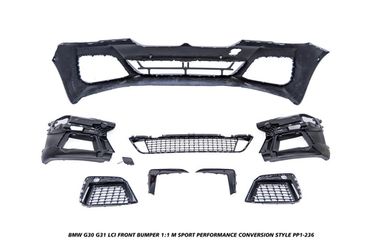 BMW 5 Series M550i 540i 530i G30 G31 LCI 2021 2022 2023 with Aftermarket Parts - 1:1 M Sport Performance Conversion Style Front Bumper PP Polypropylene from DuPont Tech