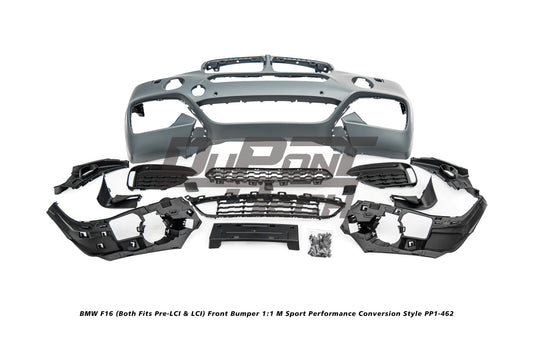 BMW X6 M50d xDrive50i s/xDrive35i xDrive40d xDrive30d F16 (Both Fits Pre-LCI &  LCI) 2015 2016 2017 2018 2019 with Aftermarket Parts - 1:1 M Sport Performance Conversion Style Front Bumper PP Polypropylene from DuPont Tech