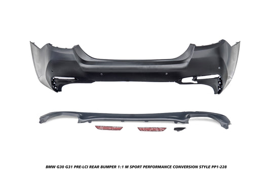 BMW 5 Series M550i 540i 530i G30 G31 Pre-LCI 2017 2018 2019 2020 with Aftermarket Parts - 1:1 M Sport Performance Conversion Style Rear Bumper PP Polypropylene from DuPont Tech