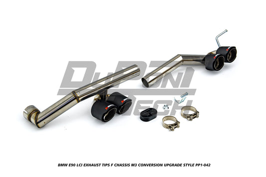 BMW 3 Series E90 LCI 2009 2010 2011 with Aftermarket Parts - F Chassis M3 Conversion Upgrade Style Exhaust Tips Stainless Steel from DuPont Tech
