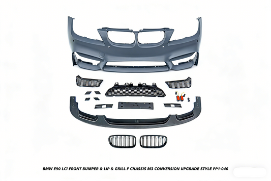 BMW 3 Series E90 LCI 2009 2010 2011 with Aftermarket Parts - F Chassis M3 Conversion Upgrade Style Front Bumper & Lip & Grill PP Polypropylene/ABS from DuPont Tech
