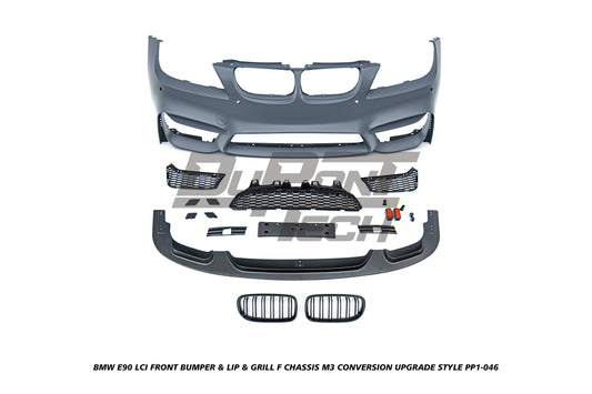 BMW 3 Series E90 LCI 2009 2010 2011 with Aftermarket Parts - F Chassis M3 Conversion Upgrade Style Front Bumper & Lip & Grill PP Polypropylene/ABS from DuPont Tech
