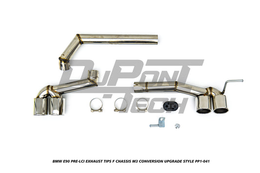 BMW 3 Series E90 Pre-LCI 2006 2007 2008 with Aftermarket Parts - F Chassis M3 Conversion Upgrade Style Exhaust Tips Stainless Steel from DuPont Tech
