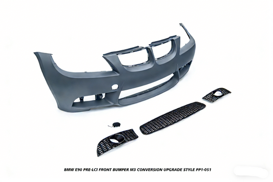 BMW 3 Series E90 Pre-LCI 2006 2007 2008 with Aftermarket Parts - M3 Conversion Upgrade Style Front Bumper and Grill & Fog Light PP Polypropylene/ABS from DuPont Tech
