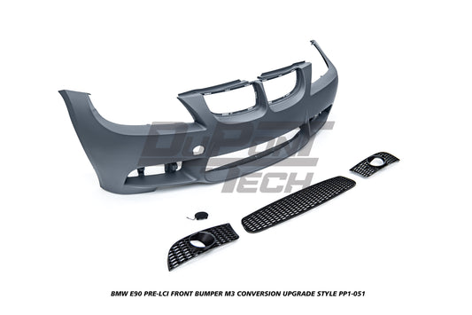 BMW 3 Series E90 Pre-LCI 2006 2007 2008 with Aftermarket Parts - M3 Conversion Upgrade Style Front Bumper and Grill & Fog Light PP Polypropylene/ABS from DuPont Tech
