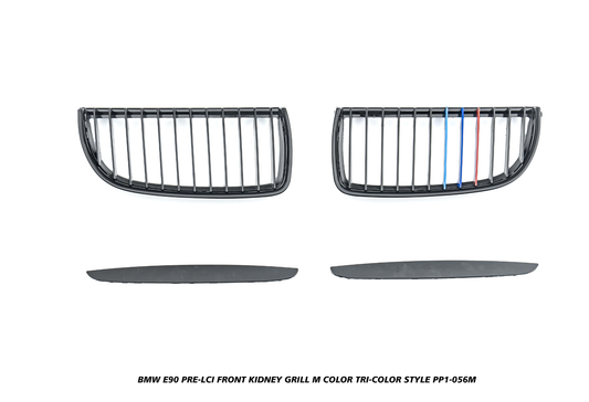 BMW 3 Series E90 Pre-LCI 2006 2007 2008 with Aftermarket Parts - M Color Tri-color Style Front Kidney Grill ABS from DuPont Tech