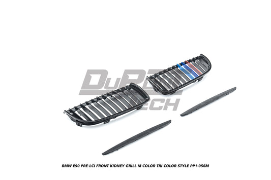 BMW 3 Series E90 Pre-LCI 2006 2007 2008 with Aftermarket Parts - M Color Tri-color Style Front Kidney Grill ABS from DuPont Tech