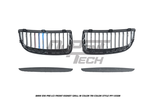 BMW 3 Series E90 Pre-LCI 2006 2007 2008 with Aftermarket Parts - M Color Tri-color Style Front Kidney Grill ABS from DuPont Tech
