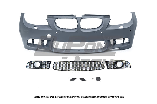 BMW 3 Series E92 E93 Pre-LCI 2006 2007 2008 2009 with Aftermarket Parts - M3 Conversion Upgrade Style Front Bumper & Fog Light PP Polypropylene from DuPont Tech
