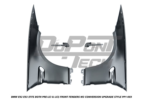 BMW 3 Series E92 E93 (Fits Both Pre-LCI & LCI) 2006 2007 2008 2009 2010 2011 2012 2013 with Aftermarket Parts - M3 Conversion Upgrade Style Front Fenders Metal from DuPont Tech
