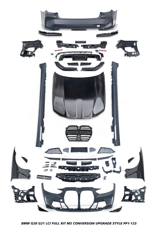 BMW 3 Series M340i 330i 320i G20 G21 LCI 2023-ON with Aftermarket Parts - M3 Conversion Upgrade Style Full kit PP Polypropylene/ABS/Metal from DuPont Tech
