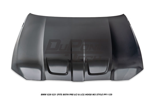 BMW 3 Series M340i 330i G20 G21 (Fits Both Pre-LCI & LCI) 2019-ON with Aftermarket Parts - M3 Style Hood Metal from DuPont Tech
