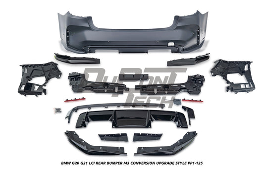 BMW 3 Series M340i 330i 320i G20 G21 LCI 2023-ON with Aftermarket Parts - M3 Conversion Upgrade Style Rear Bumper PP Polypropylene from DuPont Tech
