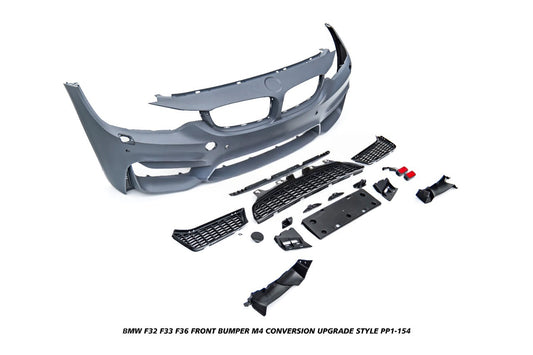 BMW 4 Series 440i 435i 430i 428i 420i 418i 435d 430d 425d 420d 418d F32 F33 2013 2014 2015 2016 2017 2018 2019 2020 & F36 2014 2015 2016 2017 2018 2019 2020 with Aftermarket Parts - M4 Conversion Upgrade Style Front Bumper PP Polypropylene from DuPont Tech
