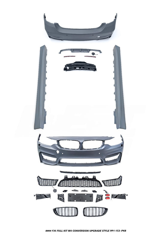 BMW 4 Series F36 2014 2015 2016 2017 2018 2019 2020 with Aftermarket Parts - M4 Conversion Upgrade Style Full kit PP Polypropylene/ABS from DuPont Tech
