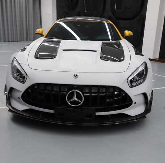 Mercedes Benz AMG GT GTS GTC GTR Pro C190 2016 2017 2018 2019 2020 2021 with Aftermarket Parts - Black Series Conversion Style Hood PP Polypropylene / Dry Pre-preg Carbon Fiber from DuPont Tech