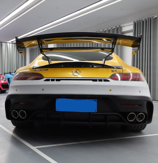 Mercedes Benz AMG GT GTS C190 2016 2017 2018 2019 2020 2021 with Aftermarket Parts - Black Series Conversion Style Rear Bumper & Diffuser PP Polypropylene / Dry Pre-preg Carbon Fiber from DuPont Tech
