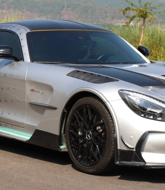 Mercedes Benz AMG GT GTS GTC GTR Pro C190 2016 2017 2018 2019 2020 2021 with Aftermarket Parts - Black Series Conversion Style Front Fenders Dry Pre-preg Carbon Fiber from DuPont Tech