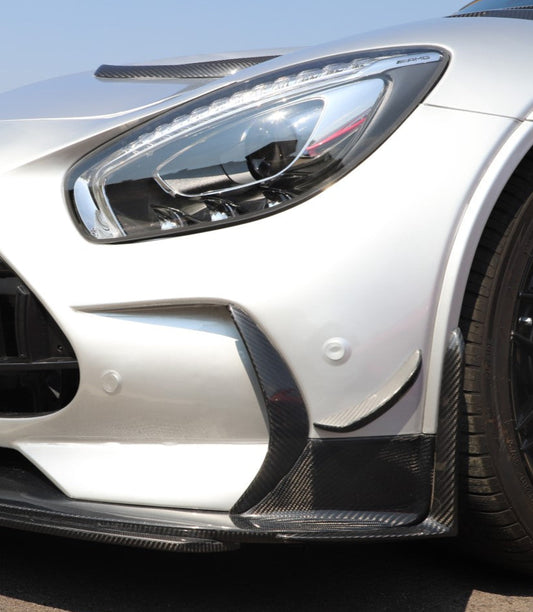 Mercedes Benz AMG GT GTS GTC GTR Pro C190 2016-2021 with DuPont Tech's Aftermarket Parts - Front Bumper Canards Black Series Conversion Style Dry Pre-preg Carbon Fiber. A complete transformation of style and performance.