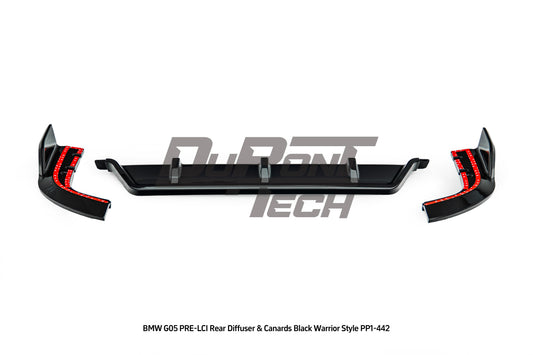 BMW X5 M50i s/x Drive 40i (With M-Package Bumper, does not fit base model) G05 Pre-LCI 2019 2020 2021 2022 2023 with Aftermarket Parts - Black Warrior Style Rear Diffuser &  Canards ABS from DuPont Tech