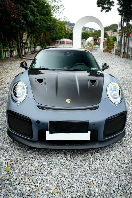 Porsche 991.1 Carrera Base/S/T/4/4S/Targa 4/ Targa 4S/GTS/Turbo/Turbo S/GT3/GT3RS 2012 2013 2014 2015 2016 & 991.2 Carrera Base/S/T/4/4S/Targa 4/ Targa 4S/GTS/Turbo/Turbo S 2017 2018 2019 (designed to be installed on DuPont Tech GT2RS conversion front bumper ONLY) with Aftermarket Parts - GT2RS Conversion Style DRL Fog Light Surround Trim Dry Pre-preg Carbon Fiber from Dupont Tech