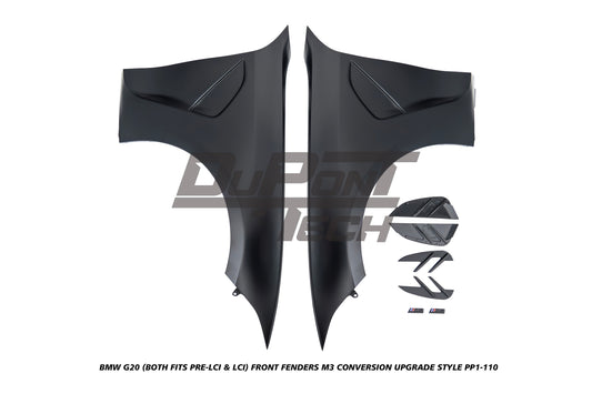 BMW 3 Series M340i 330i (Fits Both Pre-LCI & LCI) G20 2019-ON with Aftermarket Parts - M3 Conversion Upgrade Style Front Fenders Aluminum from DuPont Tech