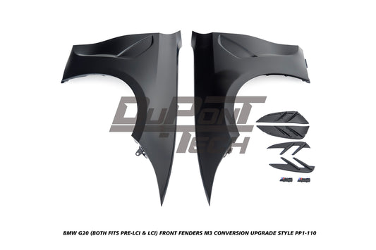 BMW 3 Series M340i 330i (Fits Both Pre-LCI & LCI) G20 2019-ON with Aftermarket Parts - M3 Conversion Upgrade Style Front Fenders Aluminum from DuPont Tech