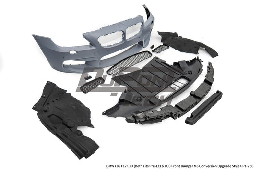 BMW 6 Series 650i 640i 640d F06 F12 F13 (Both Fits Pre-LCI & LCI) 2011 2012 2013 2014 2015 2016 2017 2018 with Aftermarket Parts - M6 Conversion Upgrade Style Front Bumper PP Polypropylene from DuPont Tech