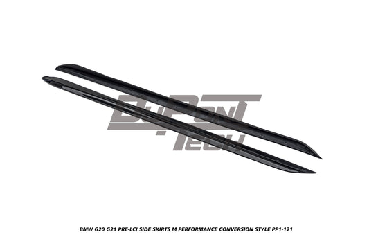 BMW 3 Series M340i 330i (with M-package rocker panel) G20 G21 Pre-LCI 2019 2020 2021 2022 with Aftermarket Parts - M Performance Conversion Style Side Skirts ABS from DuPont Tech