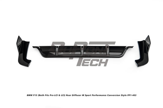BMW X5 M50d xDrive50i (With M-Package Bumper, does not fit base model) F15 (Both Fits Pre-LCI &  LCI) 2014 2015 2016 2017 2018 with Aftermarket Parts - M Sport Performance Conversion Style Rear Diffuser ABS from DuPont Tech