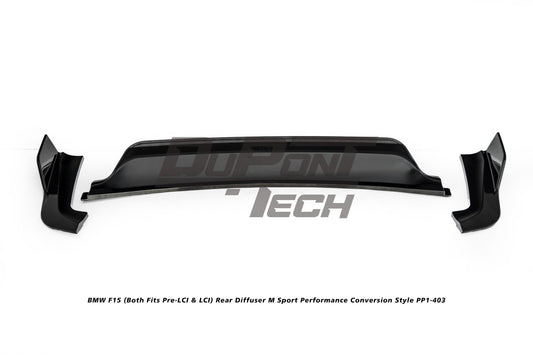 BMW X5 M50d xDrive50i (With M-Package Bumper, does not fit base model) F15 (Both Fits Pre-LCI &  LCI) 2014 2015 2016 2017 2018 with Aftermarket Parts - M Sport Performance Conversion Style Rear Diffuser ABS from DuPont Tech
